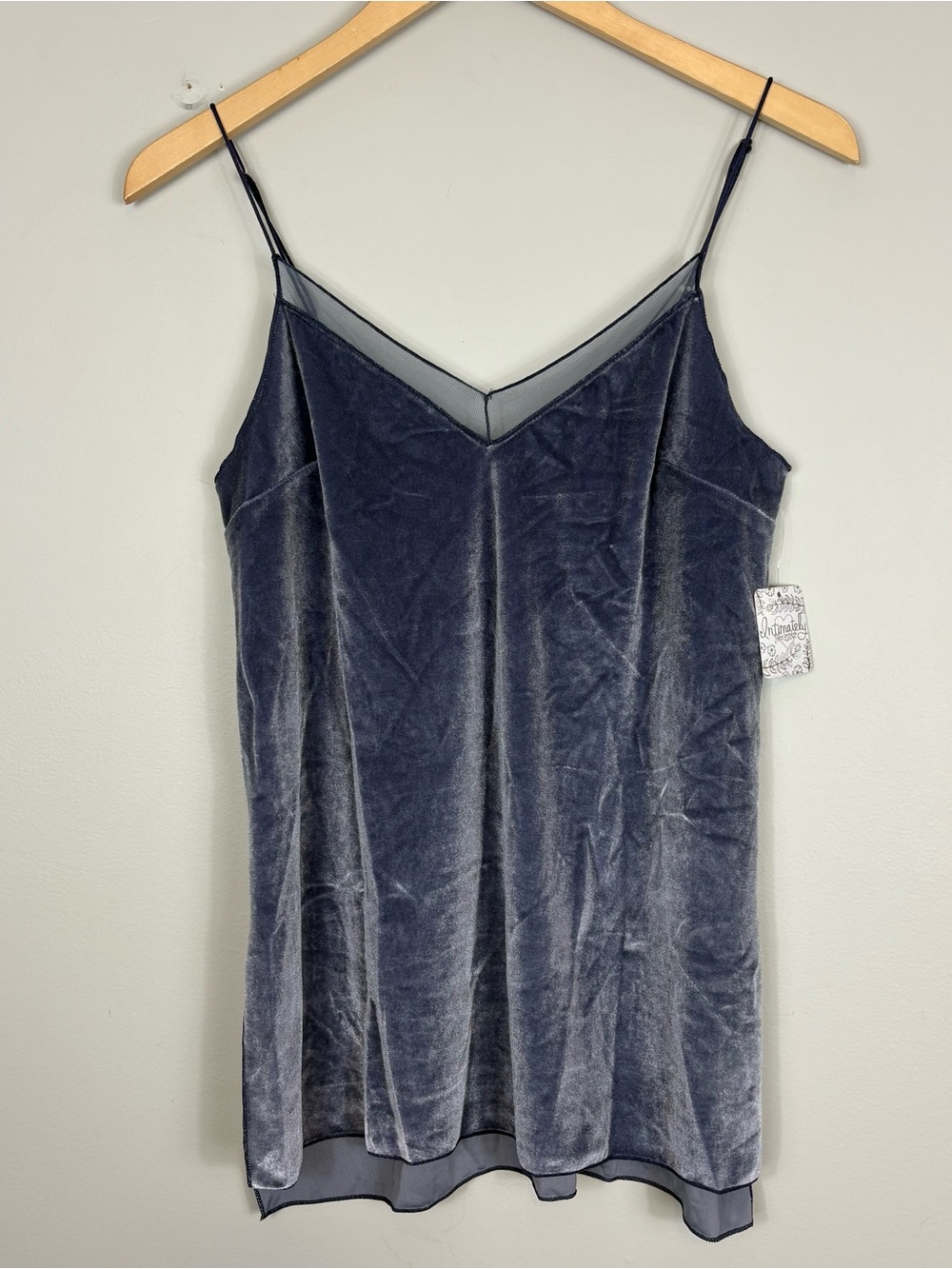 Intimately Free People Velvet Cami Sz XS Mesh Trim Periwinkle Tank - Picture 3 of 9